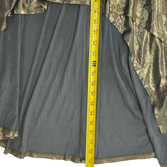 Metallic Gold Lame Midi Skirt Ruffle Hem Thigh Slit Size Large - Picture 4 of 10